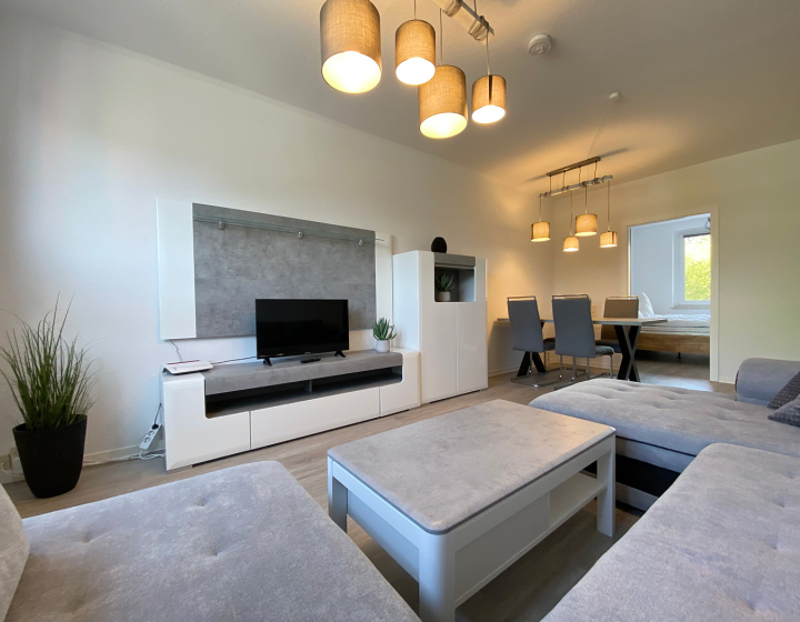 Gästewohnung mit Couchlandschaft und Medienwand